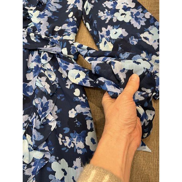 J.Crew Women's Wrap Dress Size 8 Watercolors Begonias Meadows Blue Floral - Picture 11 of 16